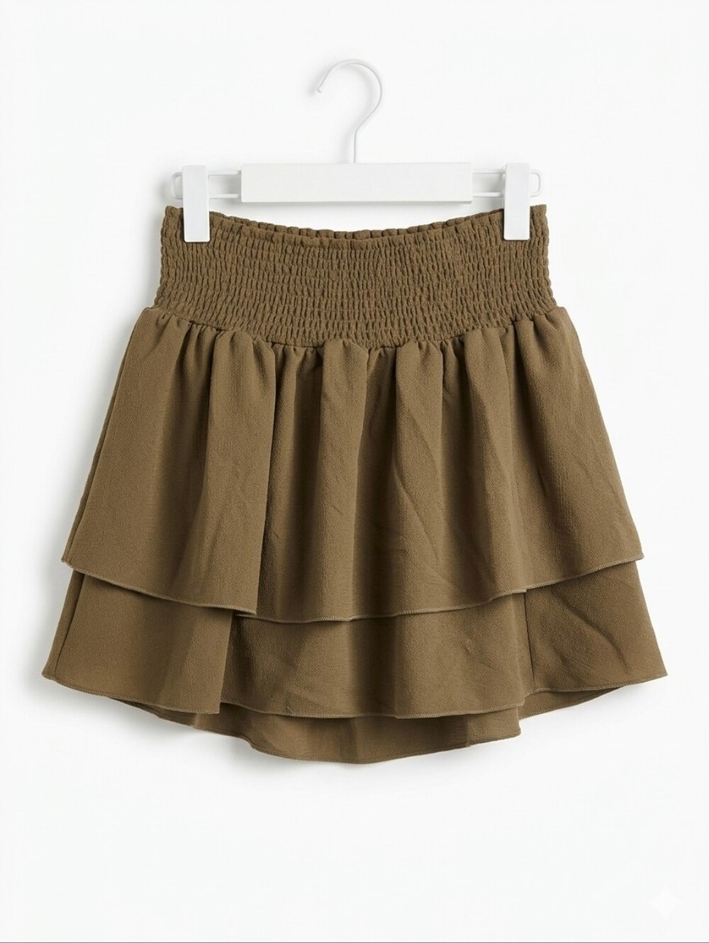 Smocked Waist Tiered Mini Skirt - Olive